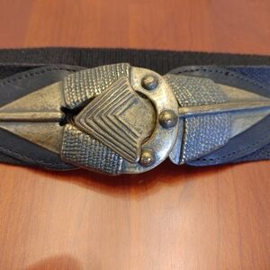 Black & Gold stretch belt VTG USA Made Medium/32" unstretched (389)